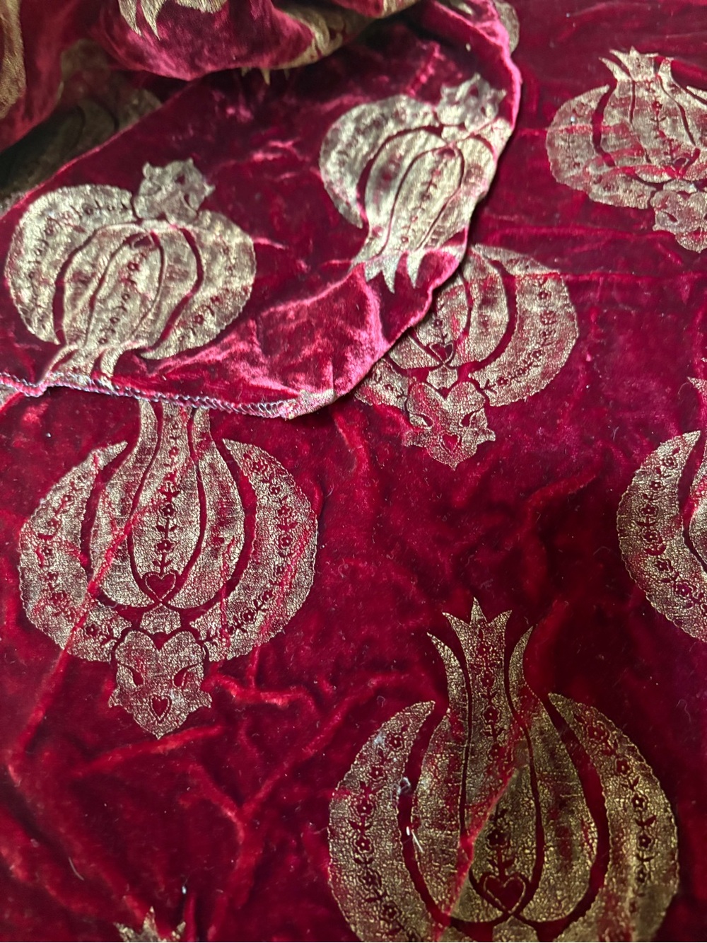 Set of 2 pieces of Vintage Couture Kravet Ruby Red Silk Velvet Fabric